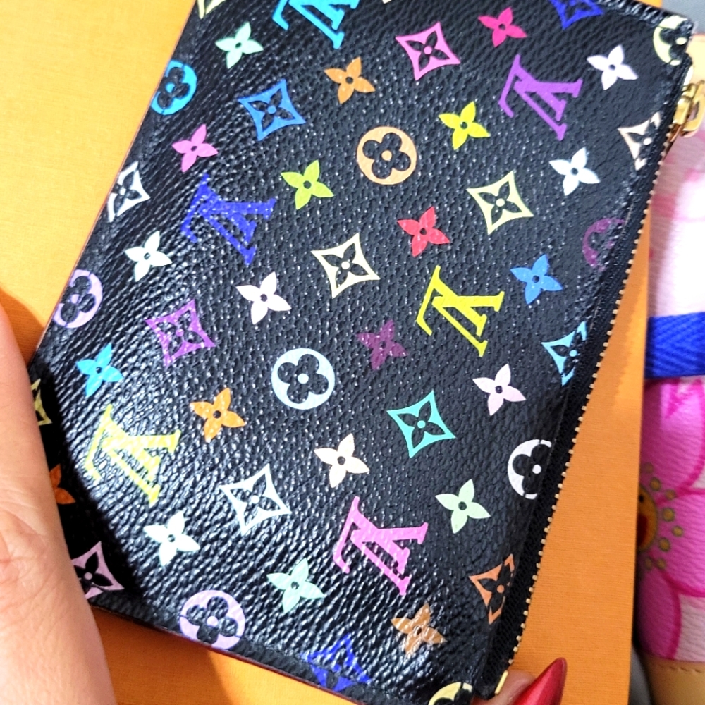 Louis Vuitton multicolor pochette Monogram canvas black wallet